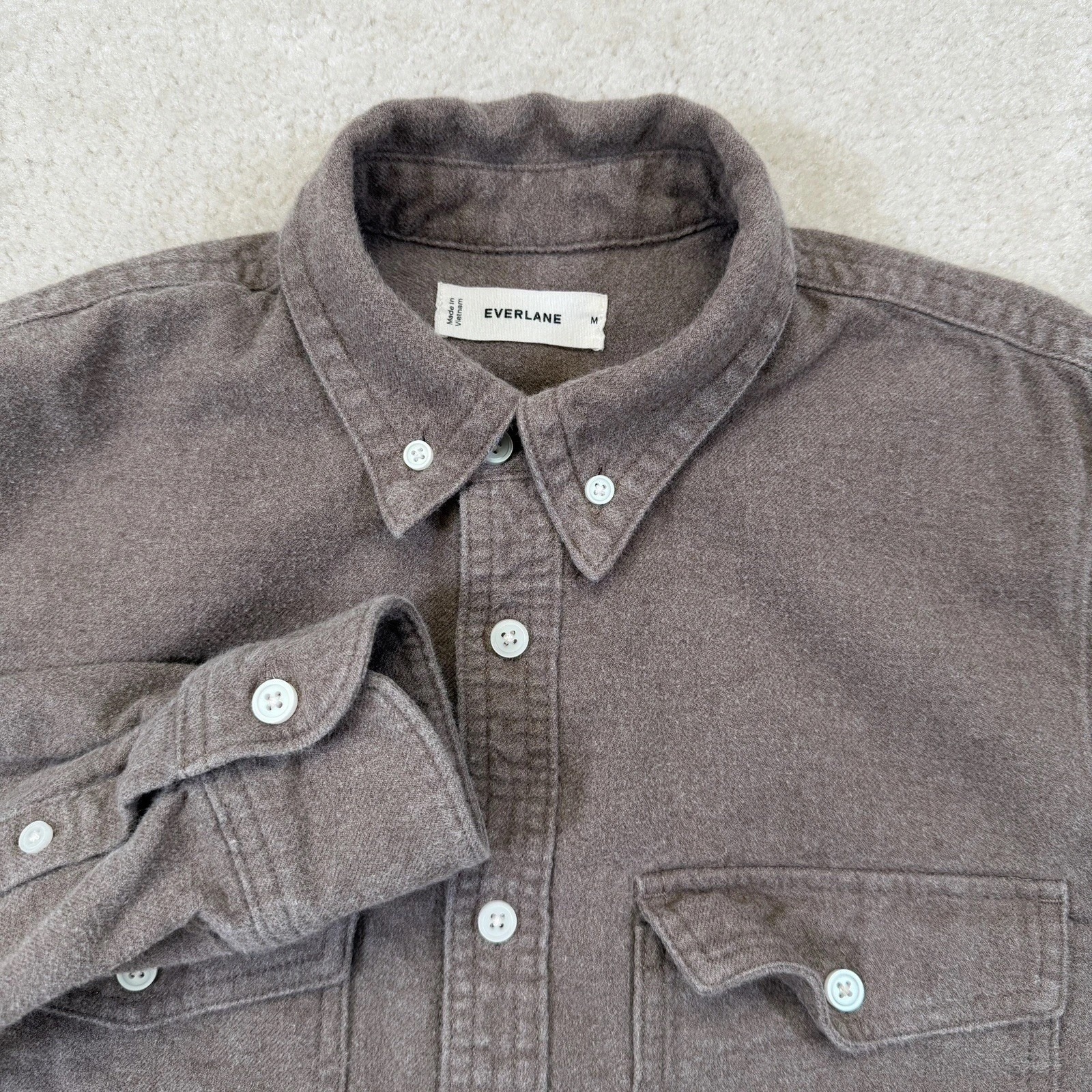 Everlane The Brushed Slim Fit Flannel Shirt Mens Medium Taupe Melange Brown